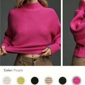 Anthropologie Fuchsia Ribbed Turtleneck Sweater